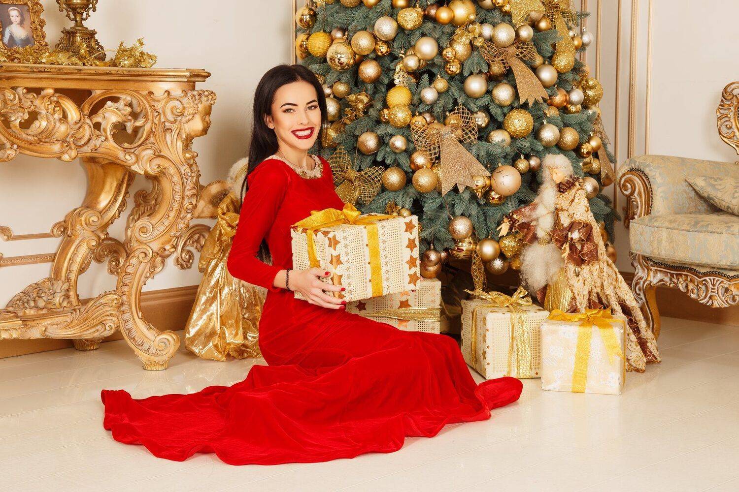 елка, портрет, девушка, подарки, платье, Кривонос Вячеслав