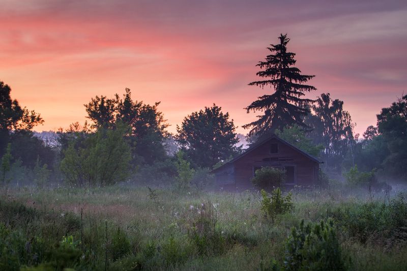 fog, sky, morning, house, утро, рассвет, дом, туман Рассвет в день солнцестояния фото превью
