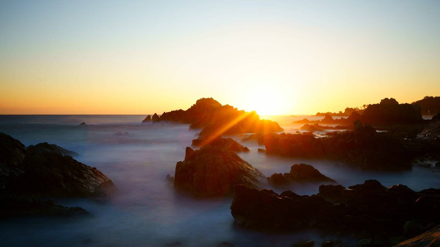 south korea,kangwondo,sunrise,winter,sea,seascape,water fog,sun,horizontal,sunlight,rock island,january,2018, Shin