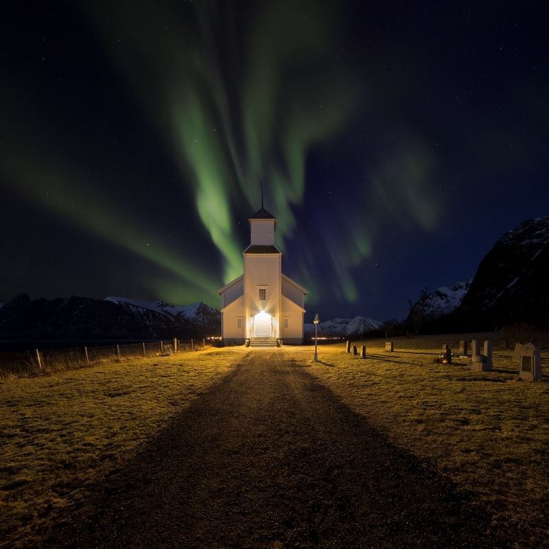aurora, norway,borealis,church Take me to church фото превью