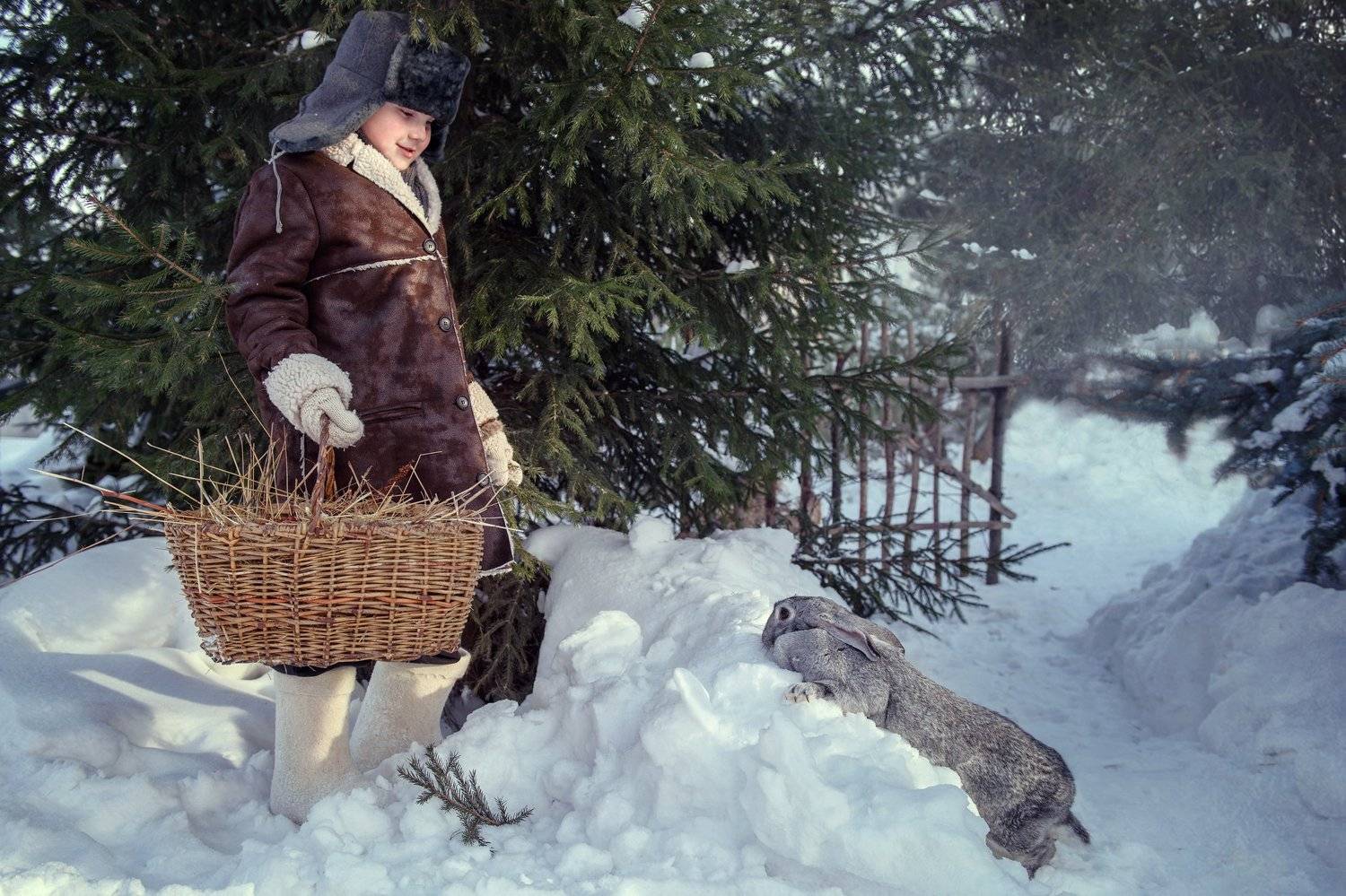 Зима, мальчик, прогулка, снег, лес, сугробы, дрова, санки, Татьяна Макарова