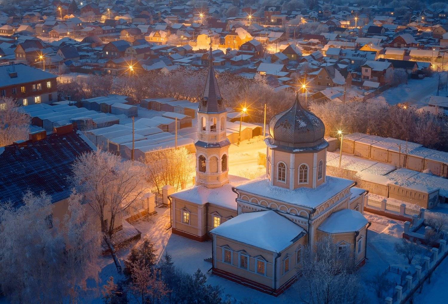 омск, город, церковь, крыша, ночь, мороз, иней, россия, пейзаж, Голубев Алексей