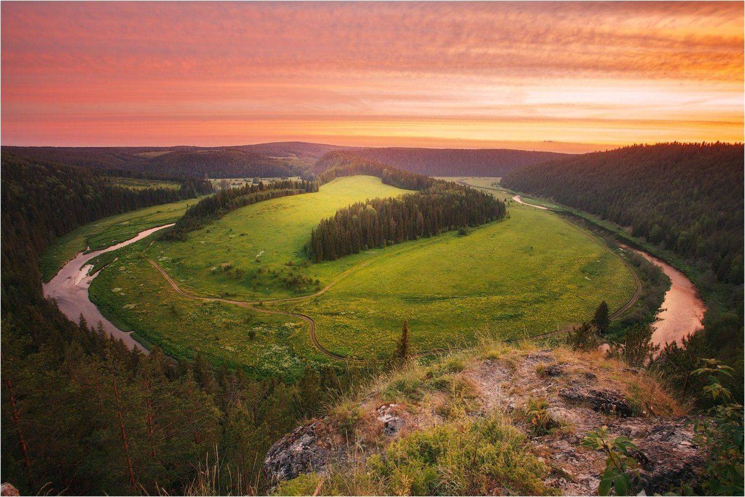 закат небо камень река вечер иргина пермский край, Николай Бузмаков
