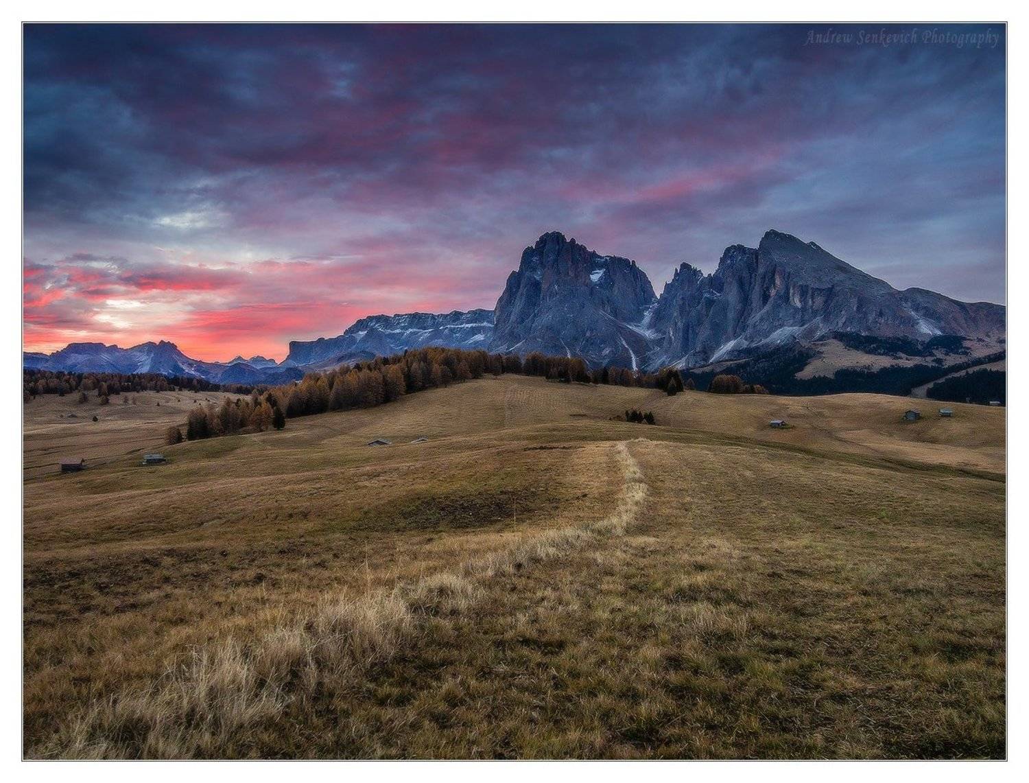 alpe di siusi, доломиты, восход, осень, Андрей Сенкевич