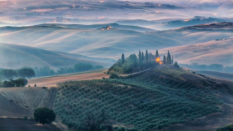 Италия Тоскана Рассвет Belvedere Утренняя Тоскана фото превью