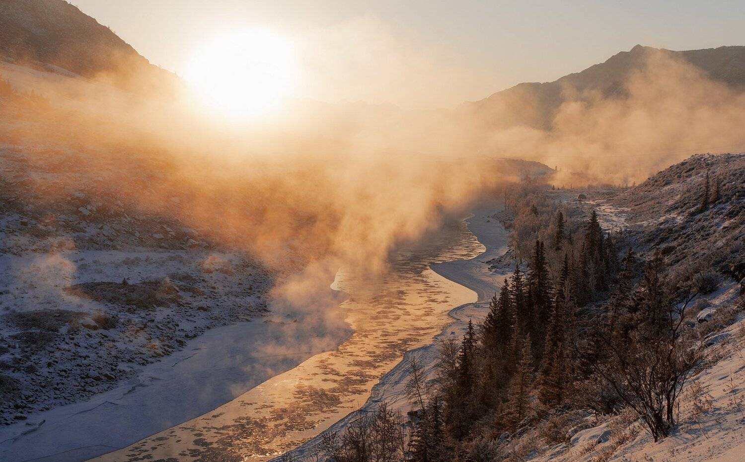 катунь, алтай, рассвет, мороз, Анатолич