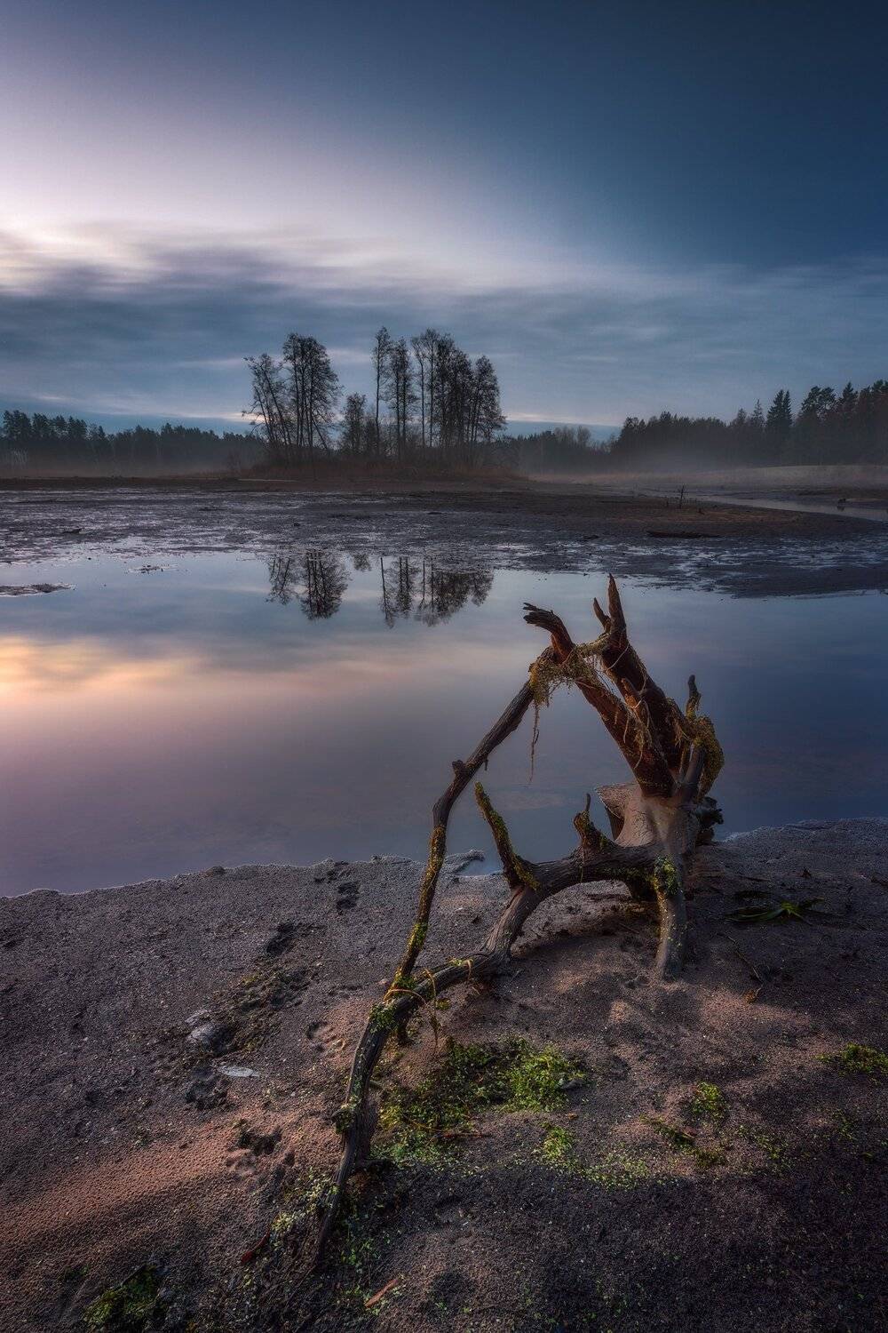 lake poland podlasie dawn sunrise sky clouds water colors mood komosa trunk, Maciej Warchoł
