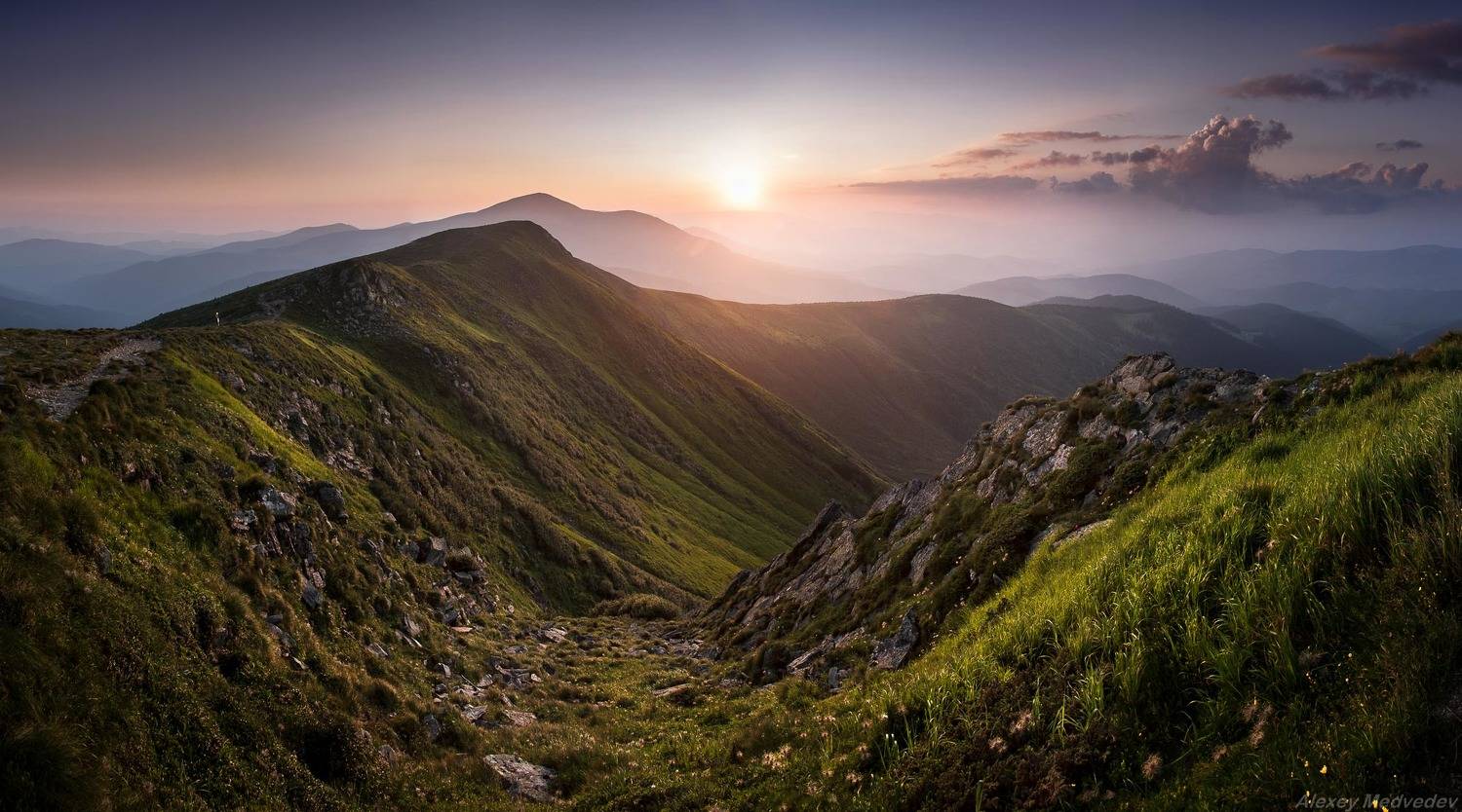 Говерла, гори, захід, Карпати, сонце, Чорногора, Сутінки, Карпаты, Говерла, Петрос, Алексей Медведев