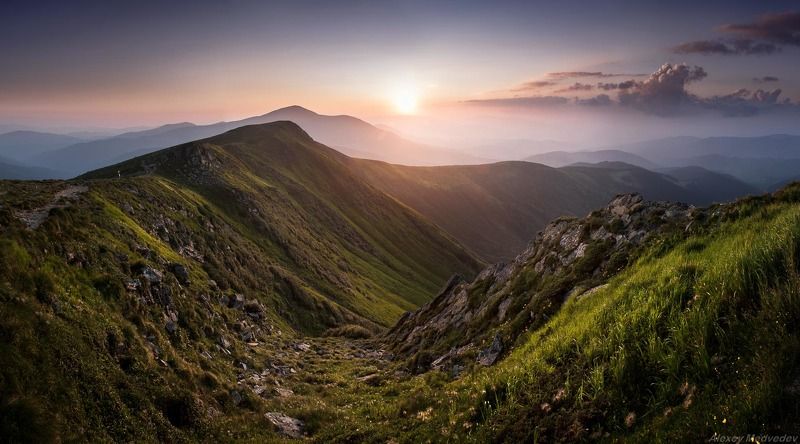 Говерла, гори, захід, Карпати, сонце, Чорногора, Сутінки, Карпаты, Говерла, Петрос Сумерки фото превью