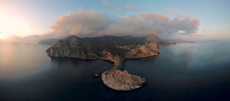 Крым, аэрофотосъемка, дрон, панорама, побережье, рассвет, закат,  Панорамы Крыма с высоты птичьего полета фото превью