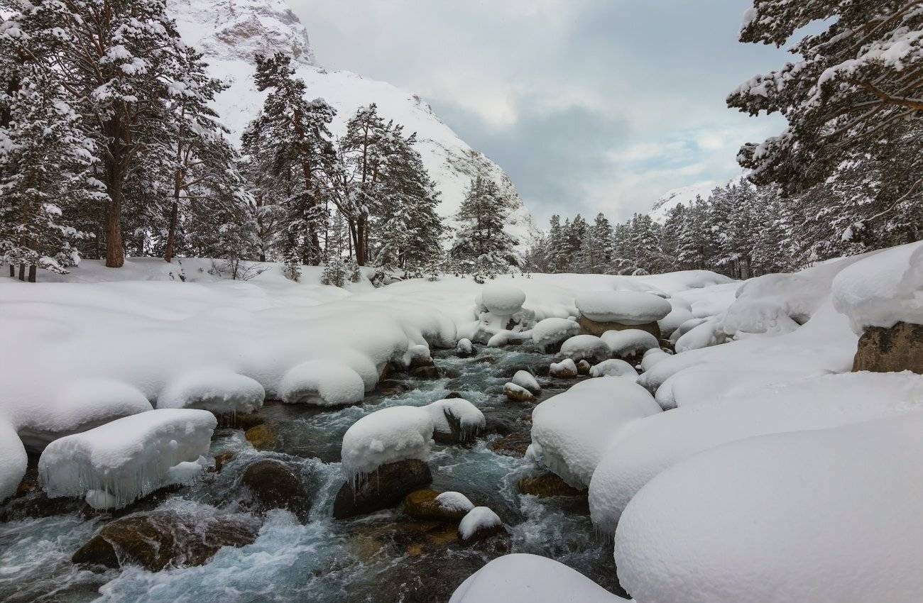 зима, горы, река, Эстелла