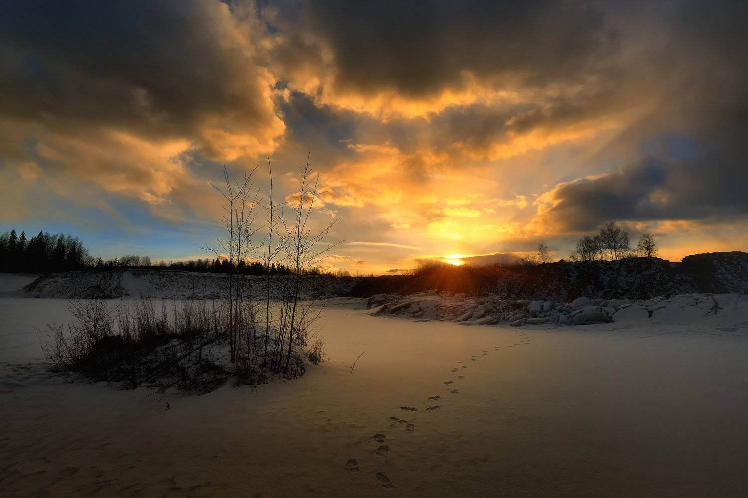 зима, winter, закат, вечер, снег, sunset, evening, snow, Алексей Никонов