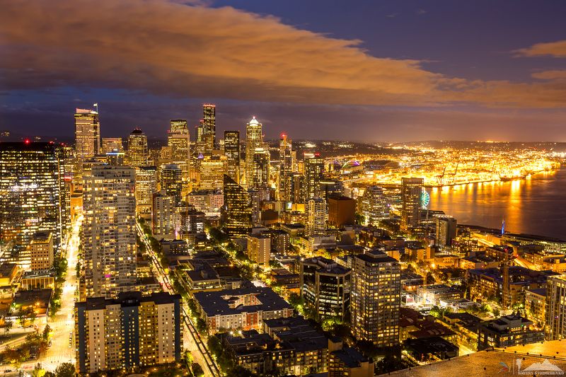 город, сиэтл, штат, вашингтон, красиво Красочный город Сиэтл после заката фото превью