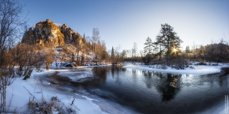 зима, утро, солнце, река сарана, аликаев камень, марьин утес, свердловская область Аликаев камень фото превью
