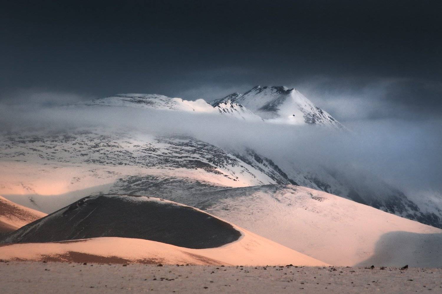 алтай, горы, курай, природа, пейзаж, осень, снег, утро, восход, туман, свет, Денис Соломахин