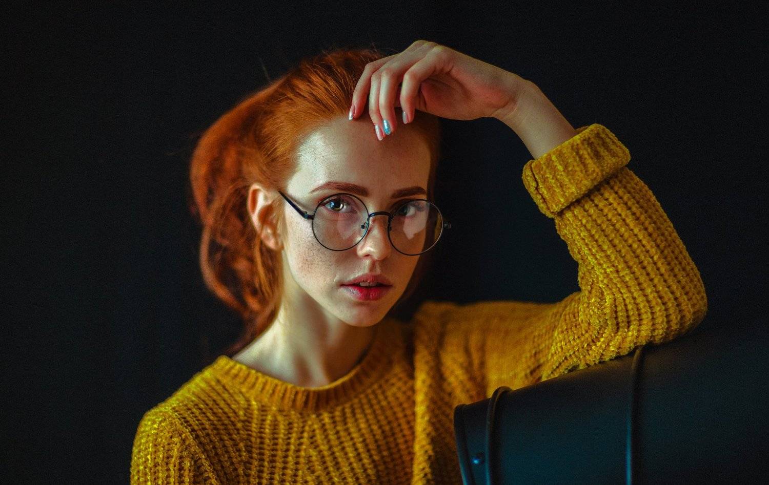 portait girl model eyes redhead freckles веснушки очки рыжая bokeh glasses, Салават Халиков
