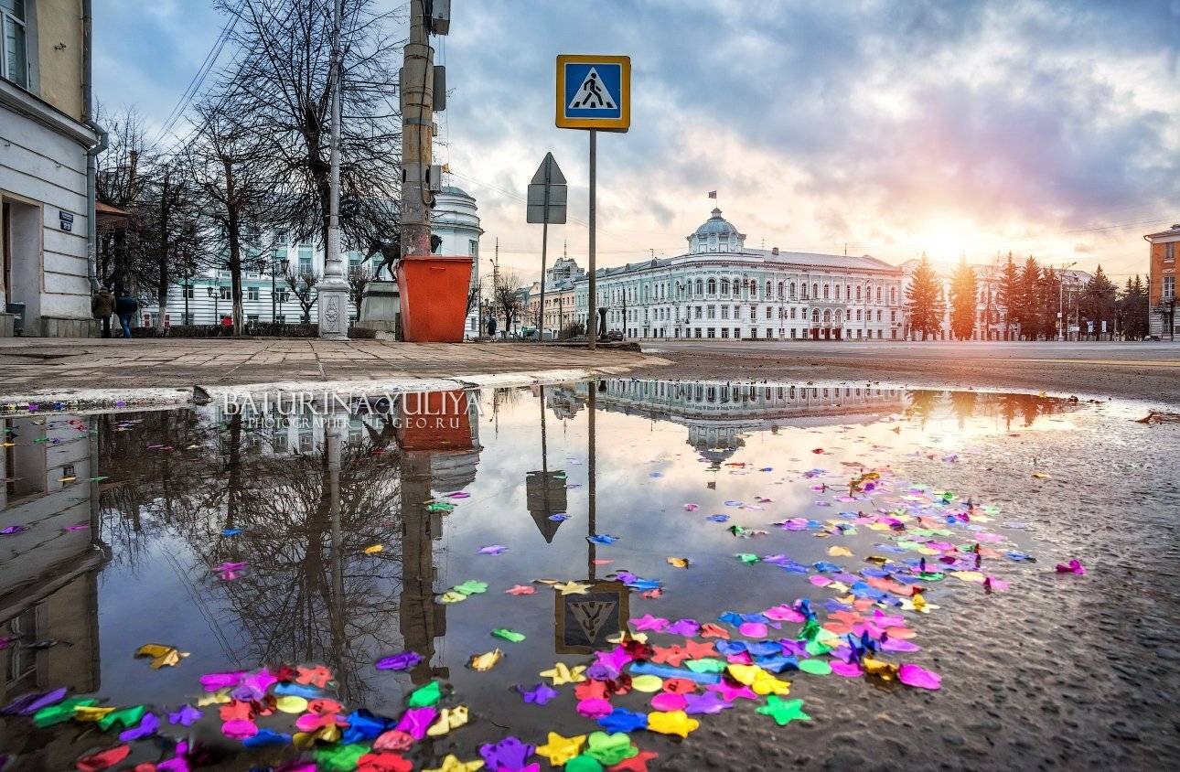 тверь, архитектура, правительство, здание, отражение, зима, 2018, лужа, Юлия Батурина