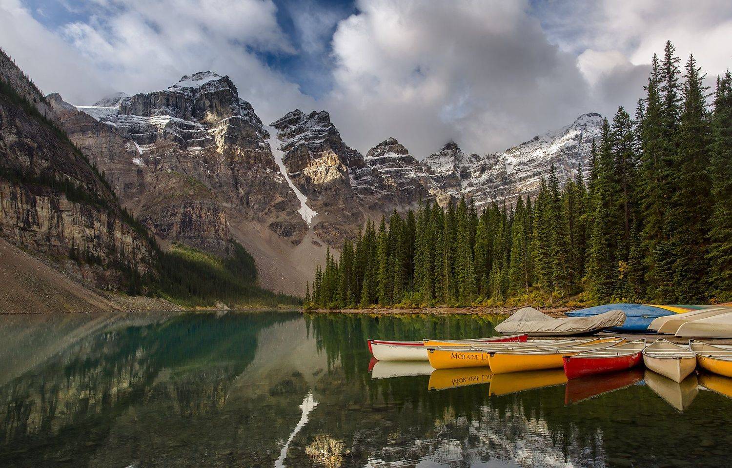 moraine, lake, canoes, Evgeny Chertov