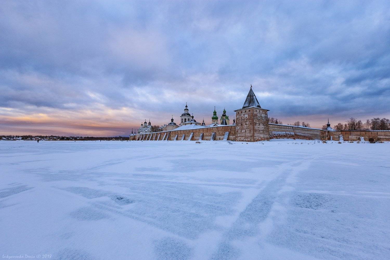 2018, россия, кириллов, зима, утро, лед, снег, небо, монастырь, Денис Лукьяненко
