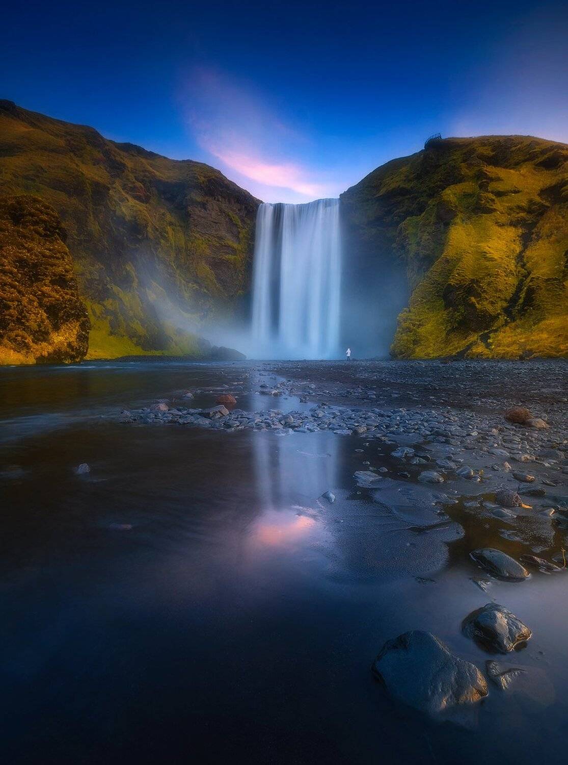 skogafoss iceland landscape waterfall reflection sunrise morning , Roberto Pavic
