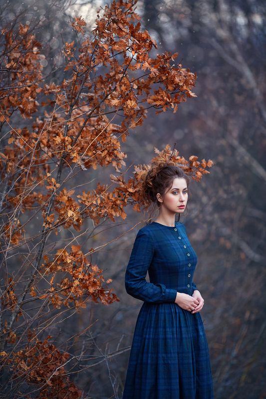 woman, portrait, blue dress, autumn Something Strange and Deadly фото превью