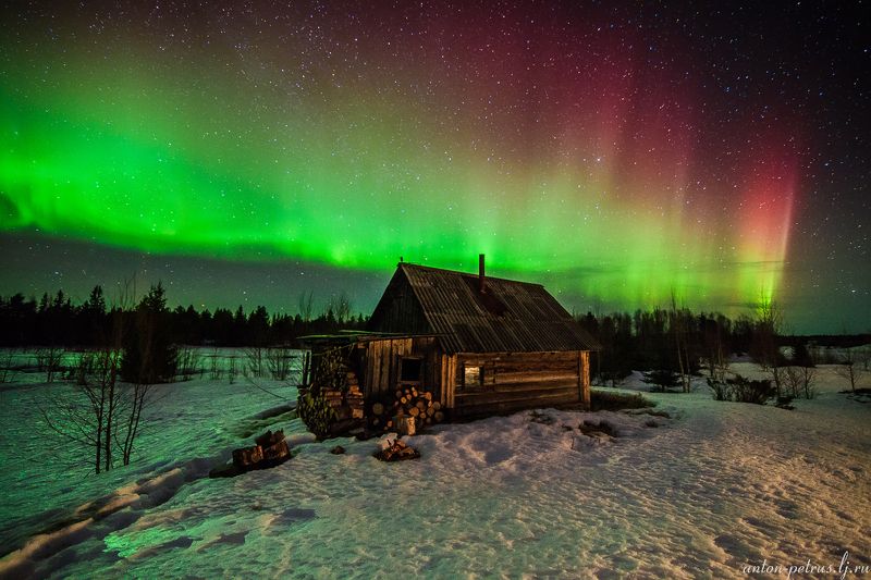 северное сияние, ночь, звезды, карелия Под небом изумрудным фото превью