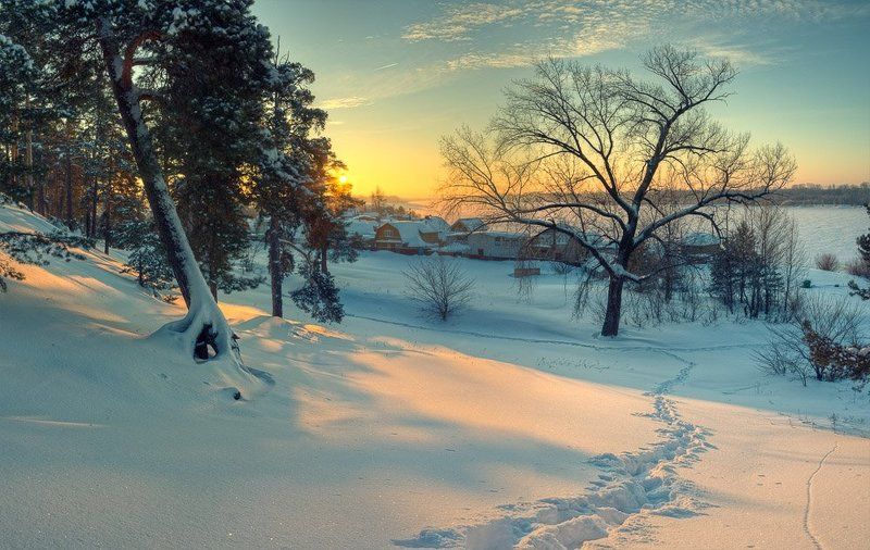 утро, рассвет, зима рождественское утро фото превью