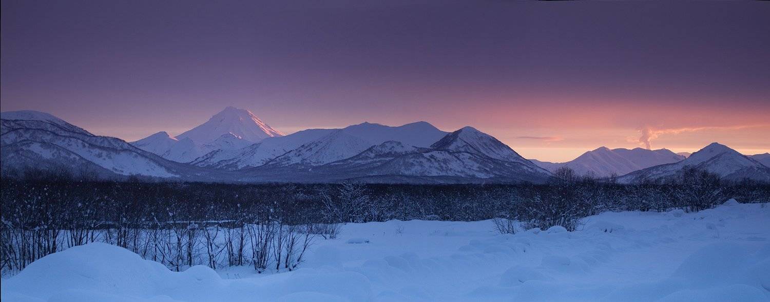 камчатка, вулкан, горелый, вилючинский, извержение, вечер, закат, зима, Денис Будьков