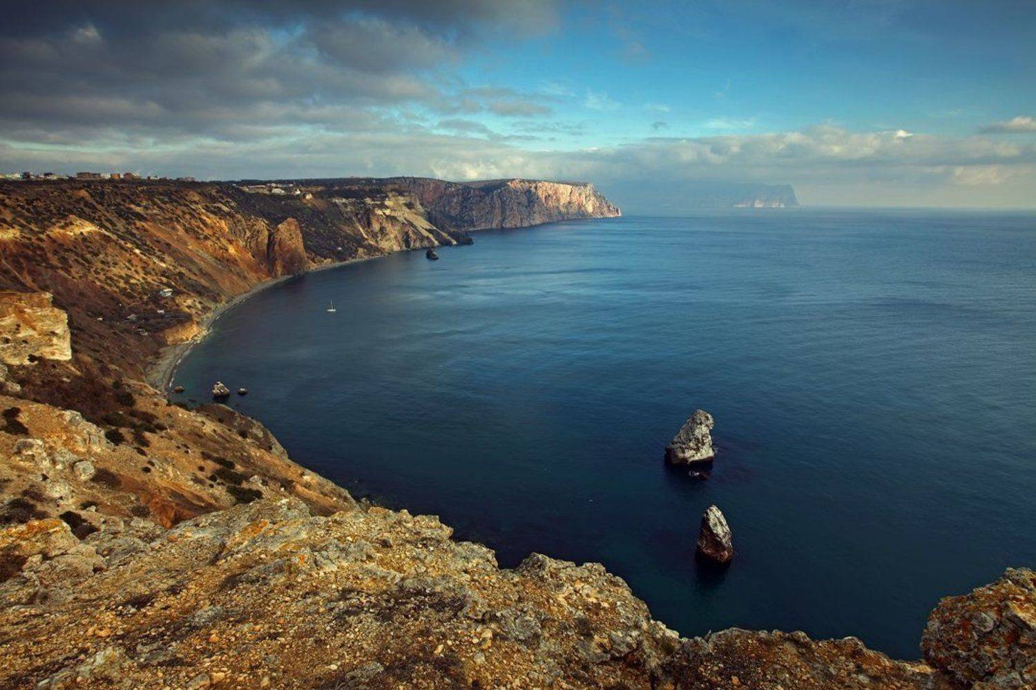 крым, море, мыс, вода, камни, берег, волны, скалы, небо, облака, пейзаж, природа, украина, яхта, острова, обрыв, мыс фиолент,, Сергей Шульга