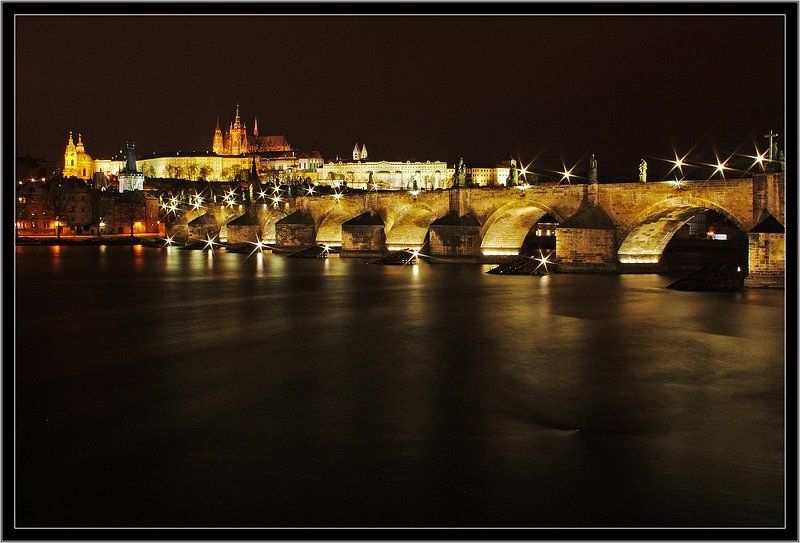 ночной, город, прага, карлов, мост Карлово созвездие фото превью