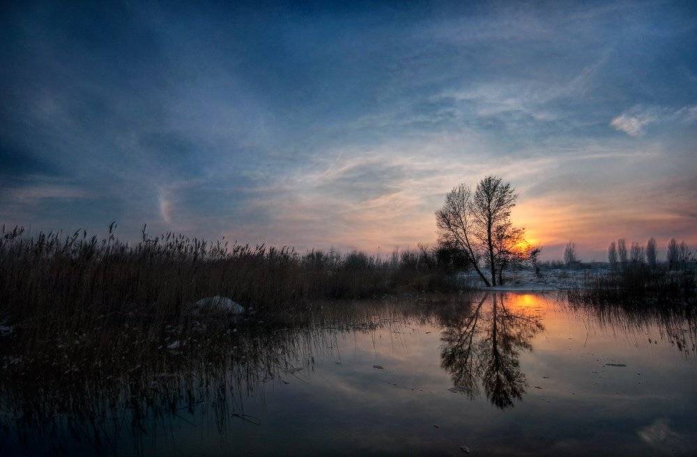 зима, вечер, закат, Петриченко Валерий