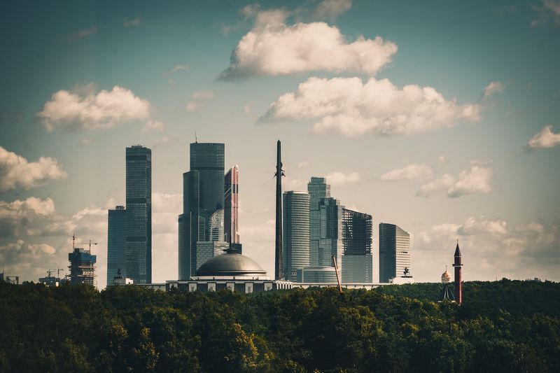 город, лес, москва, россия, москва-сити, пейзаж, урбанистика Москва, полдень, XXI век фото превью
