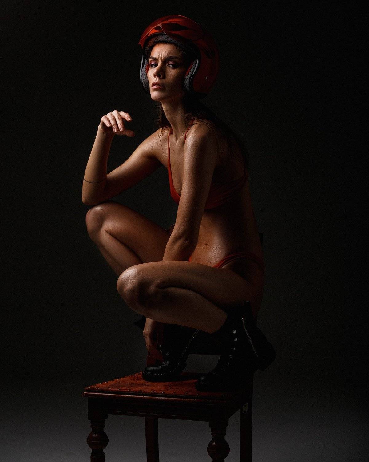 модель, купальник, красны, капли, вода, шлем, Алексей Польский