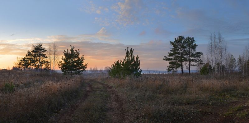 вечерний свет, ноябрь, дорога, закат, холодный вечер, тишина, дымка Осенний вечер фото превью