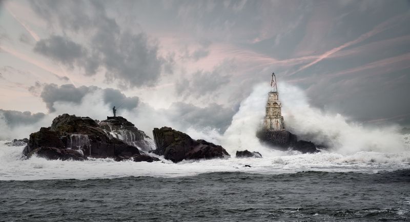 lighthouse, storm, big wave, fisherman, The Guardian of the Sea фото превью