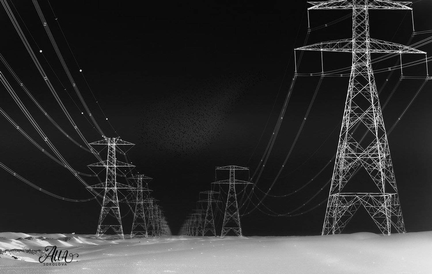 электрические провода, вышки, провода, электричество, инверсия, перспектива, ALLA SOKOLOVA