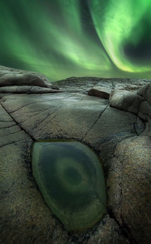 природа, скалы, северное сияние, аврора, ночь, звезды \