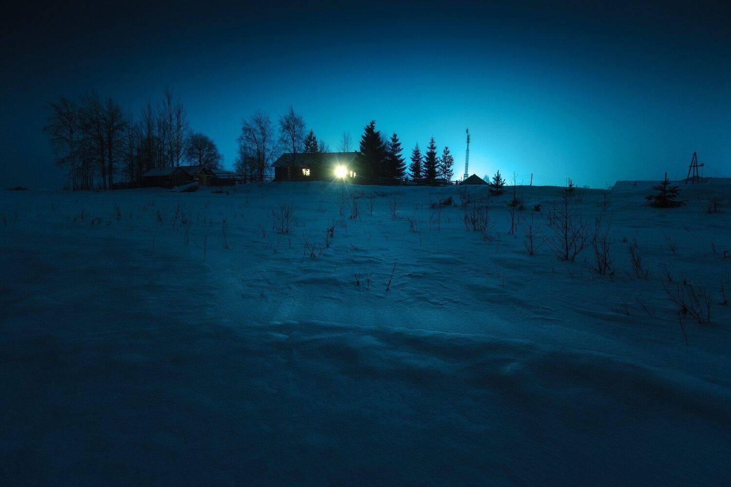 россия, архангельская область, кенозерье, пейзаж, зима, снег, минимализм, изба, север, заповедник, ночь, Оборотов Алексей
