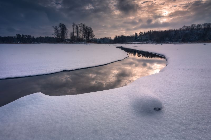 winter snow poland podlasie sky water clouds colors mood komosa golden hour sunset cool Winter wonderland... фото превью