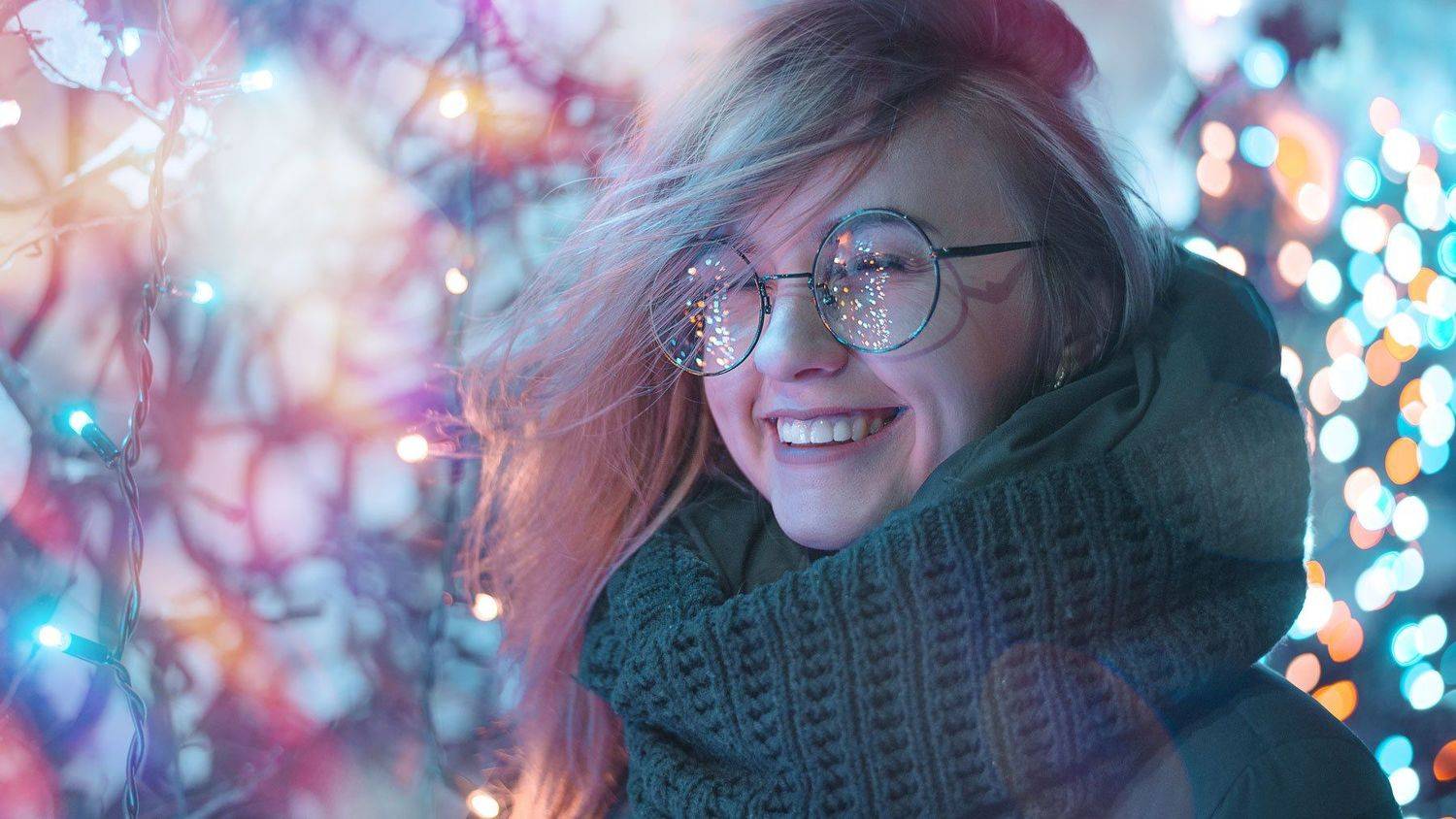 ночь, огни, гирлянда, блики, боке, очки, эмоции,, Андрей Шепель