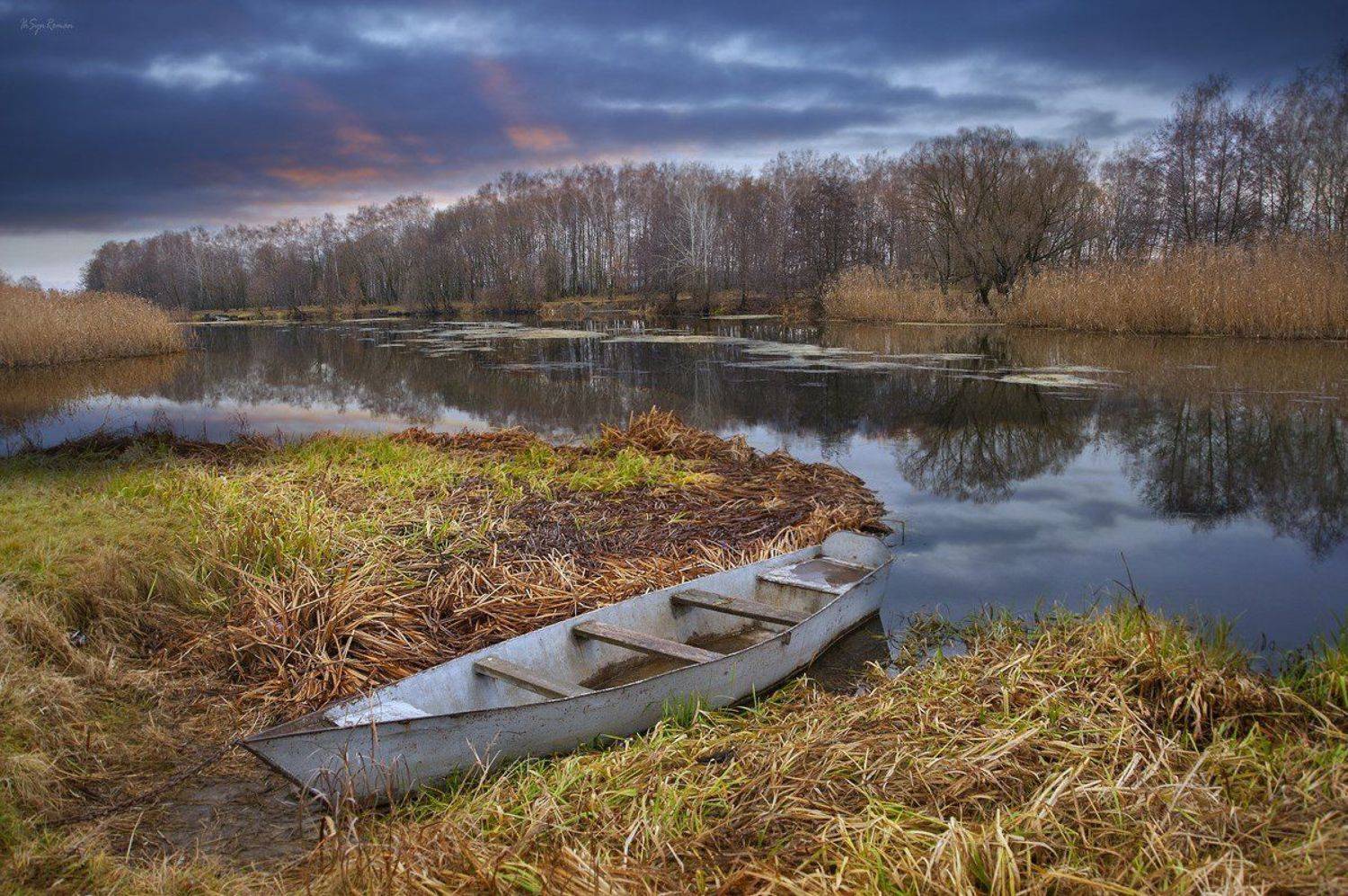 осень,утро,берег,река,лодочка, Roma  Chitinskiy