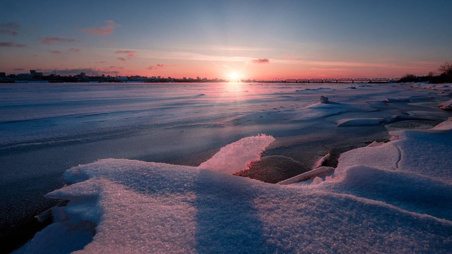 кама, река, зима, январь, лед, мороз, солнце, закат, Андрей Чиж