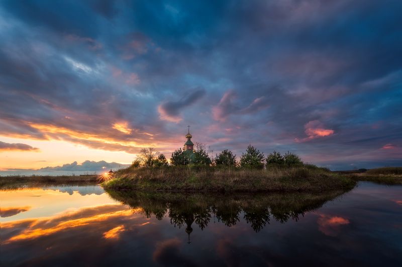 lake poland podlasie sunset sky clouds water colors mood odrynki trunk monastery Monastery... фото превью