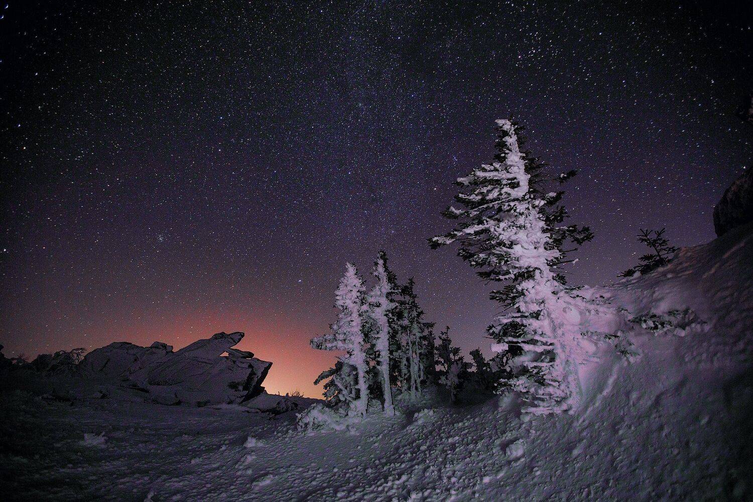 Таганай, звёзды, зима, млечный путь, снег, Златоуст, Владимир