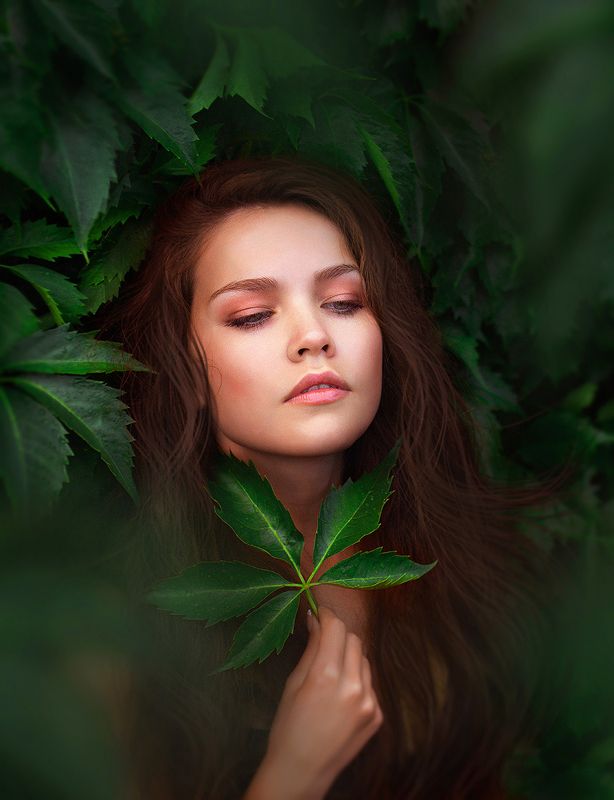 portrait, girl, rain, foliage, leaves, green, rain, Canon, dark, summer, портрет, девушка, дождь, листва, листья, зеленый, дождь, кэнон *** фото превью