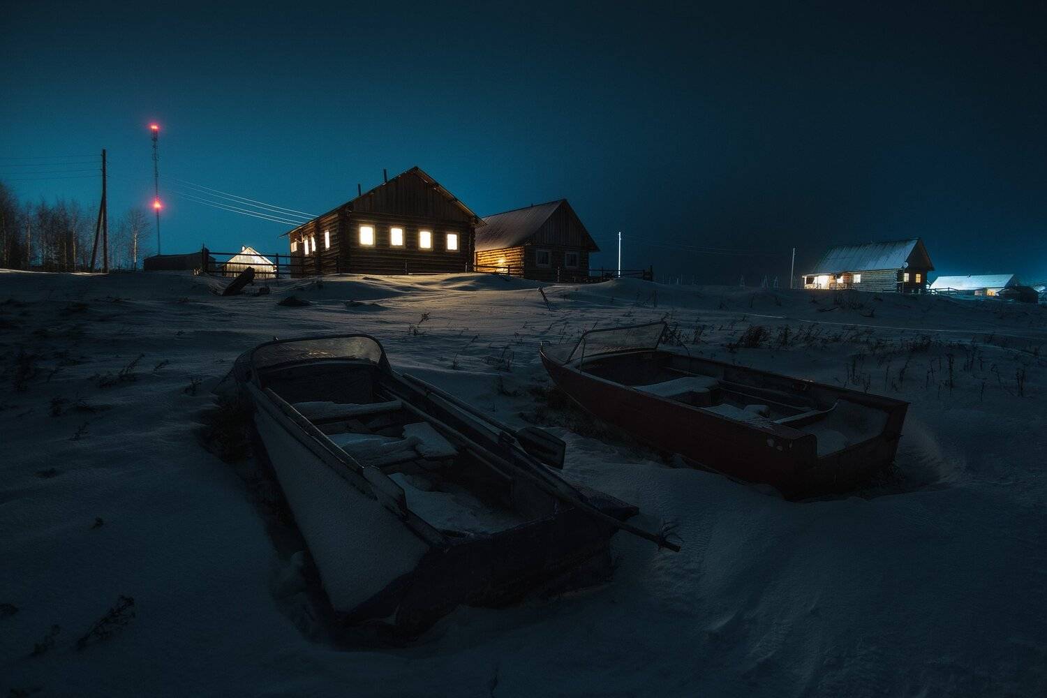 россия, архангельская область, кенозерье, пейзаж, зима, снег, минимализм, изба, север, заповедник, ночь, Оборотов Алексей
