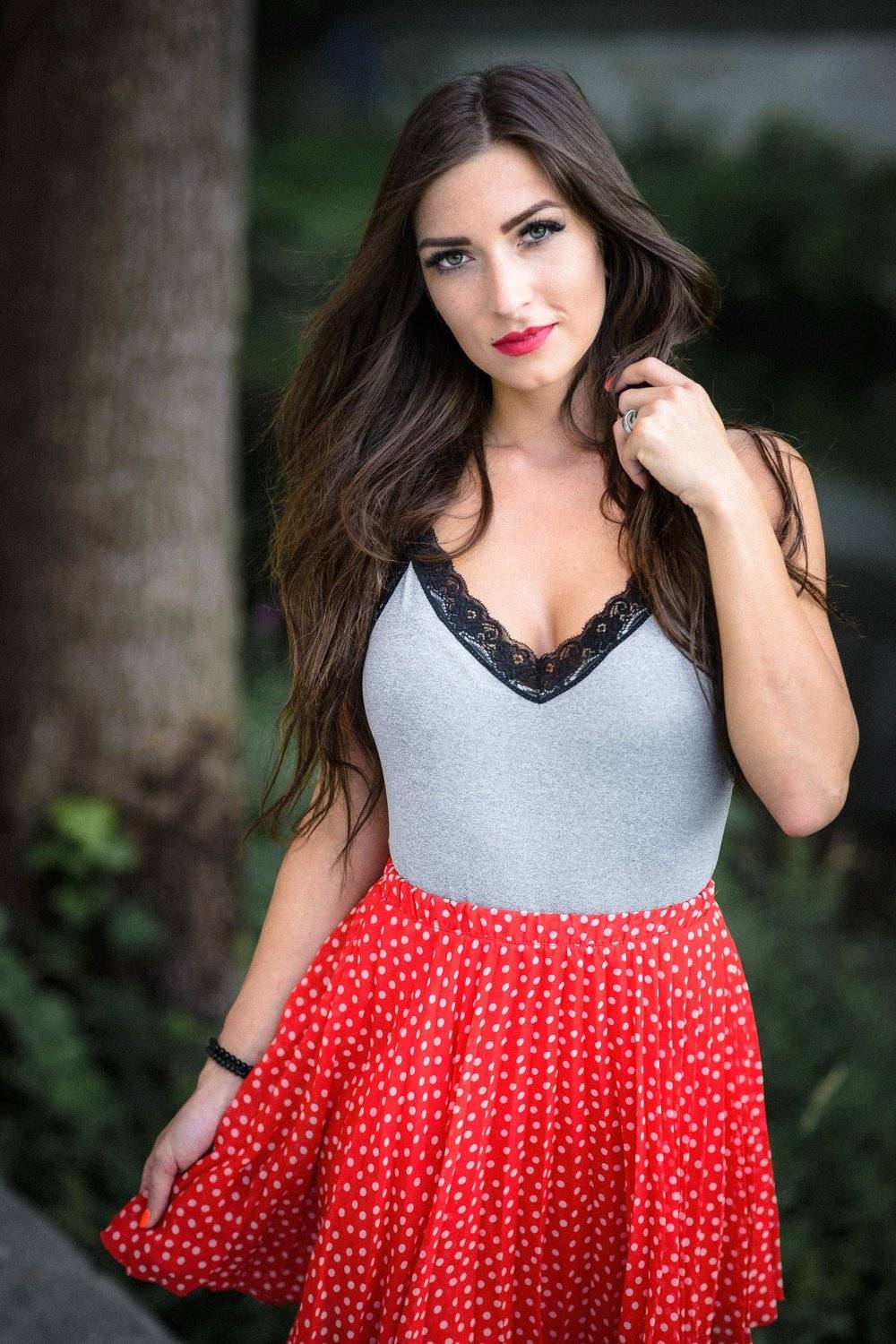 portrait, girl, long, hair, red, skirt, eyes, beauty, model, Jiri Kuchar