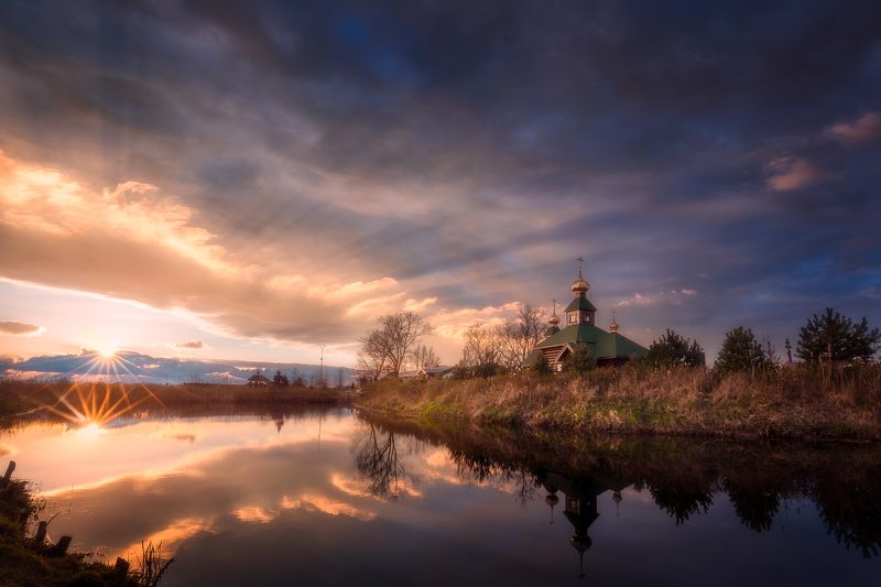 lake poland podlasie sunset sky clouds water colors mood odrynki monastery spring Monastery pt.2 фото превью