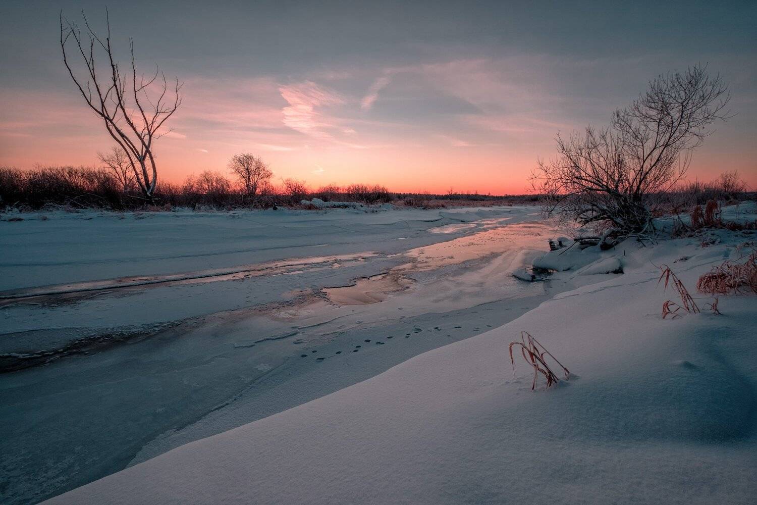 урал, зима, река, лед, снег, деревья, рассвет, утро, Андрей Чиж