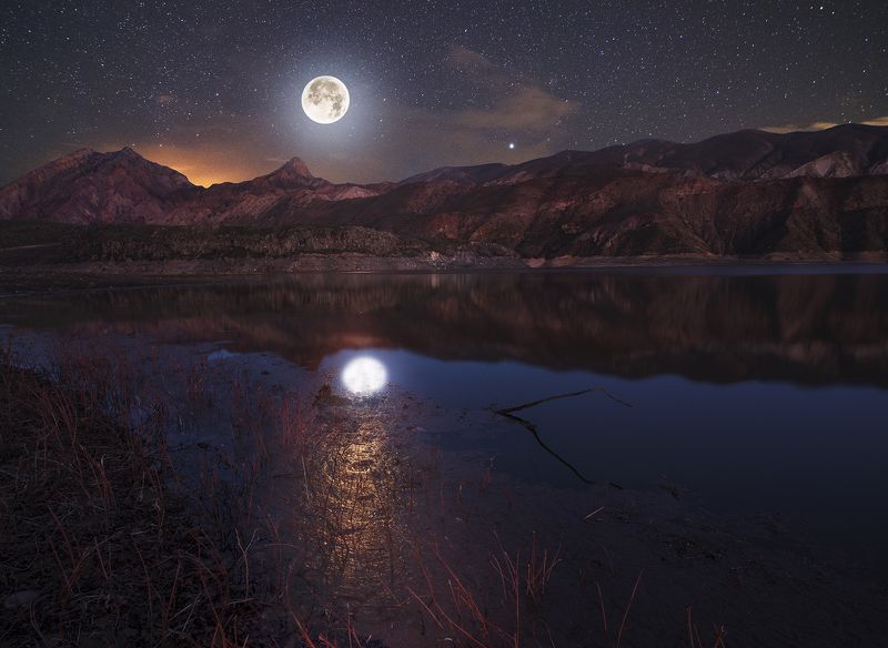 moon, landscape, astro, night , lake Лунная ночь . фото превью